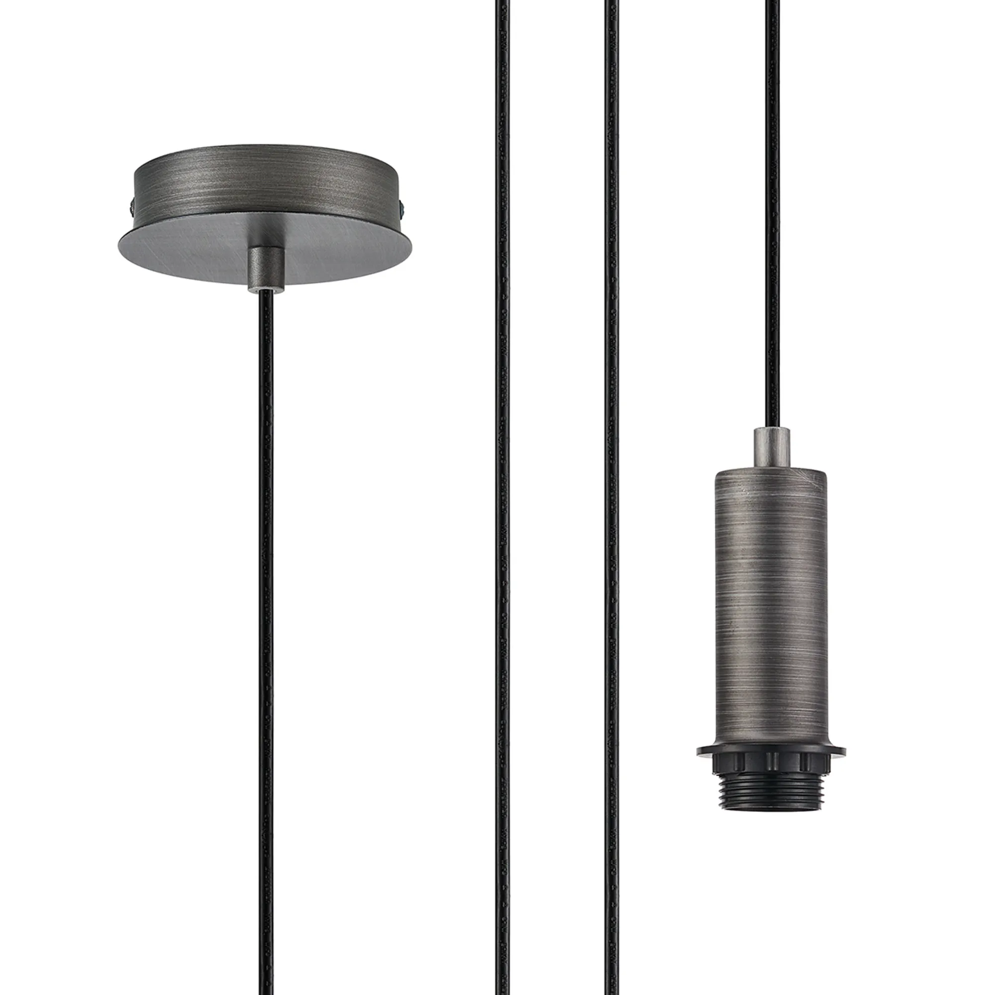 D1053AP  Wick 10cm Body, 5m Single Pendant (FRAME ONLY), 1 x E27, Aged Pewter
